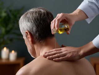 Tranquil Bergamot Oil Shoulder Massage in Earthy Spa Setting