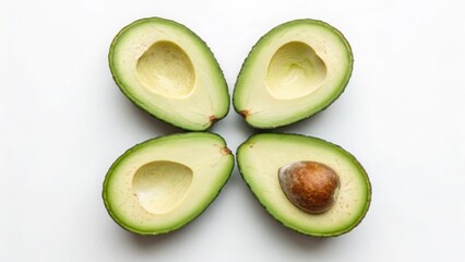 Vegan diet for cholesterol concept. Fresh avocados cut in half, showcasing their creamy interior and seed.