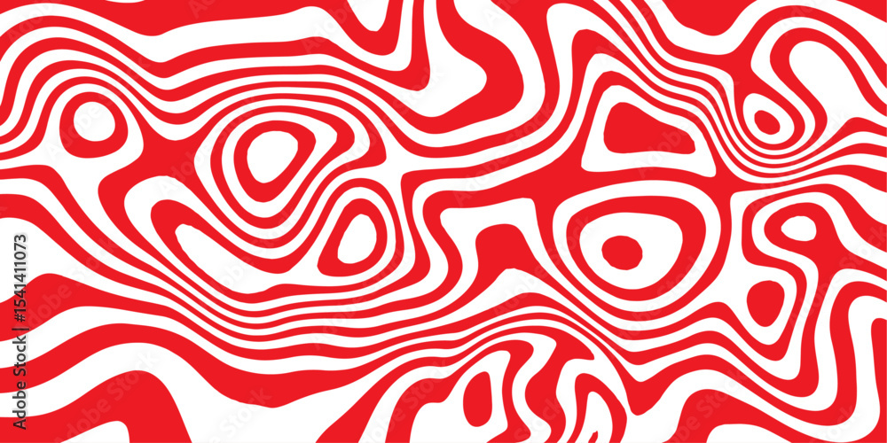 Poster vibrant red topographic lines – fluid abstract mapping design.