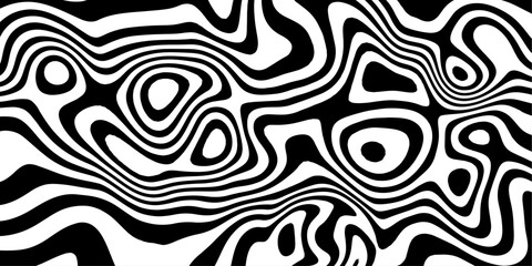 Black and White Topographic Optical Illusion Abstract Background Pattern Design.
