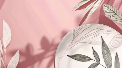 Decorative plate with plant shadows on a pink background - Powered by Adobe
