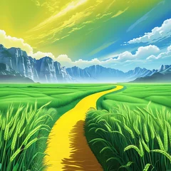 Gordijnen landscape with green grass and blue sky © Nayeem