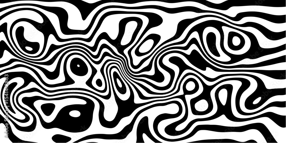 Poster trendy abstract optical line pattern with high contrast topographic flow style.