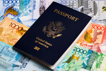 American passport on Kazakh money