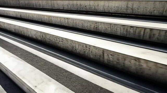 Grey concrete steps in a tiered, linear design