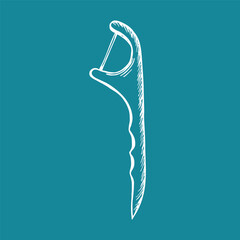 Dental floss for oral care illustrated in a hand-drawn vector line style. In-home dental hygiene, stomatology. Simple outline doodle clipart isolated
