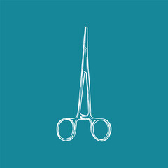 Dental scissors tool, professional oral hygiene - hand drawn vector line illustration. Dental care, and stomatology concept. Outline-style engraving doodle clipart isolated