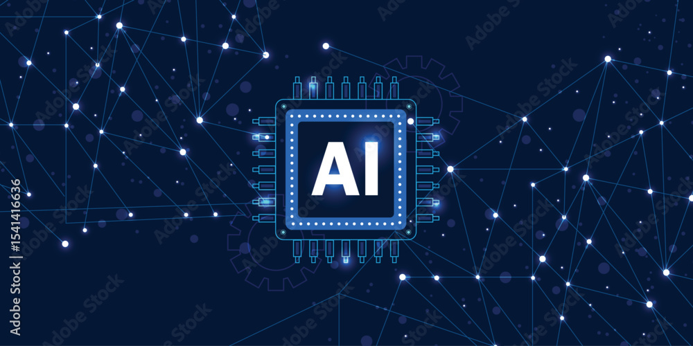 Poster artificial intelligence chipset on circuit board in futuristic concept technology background