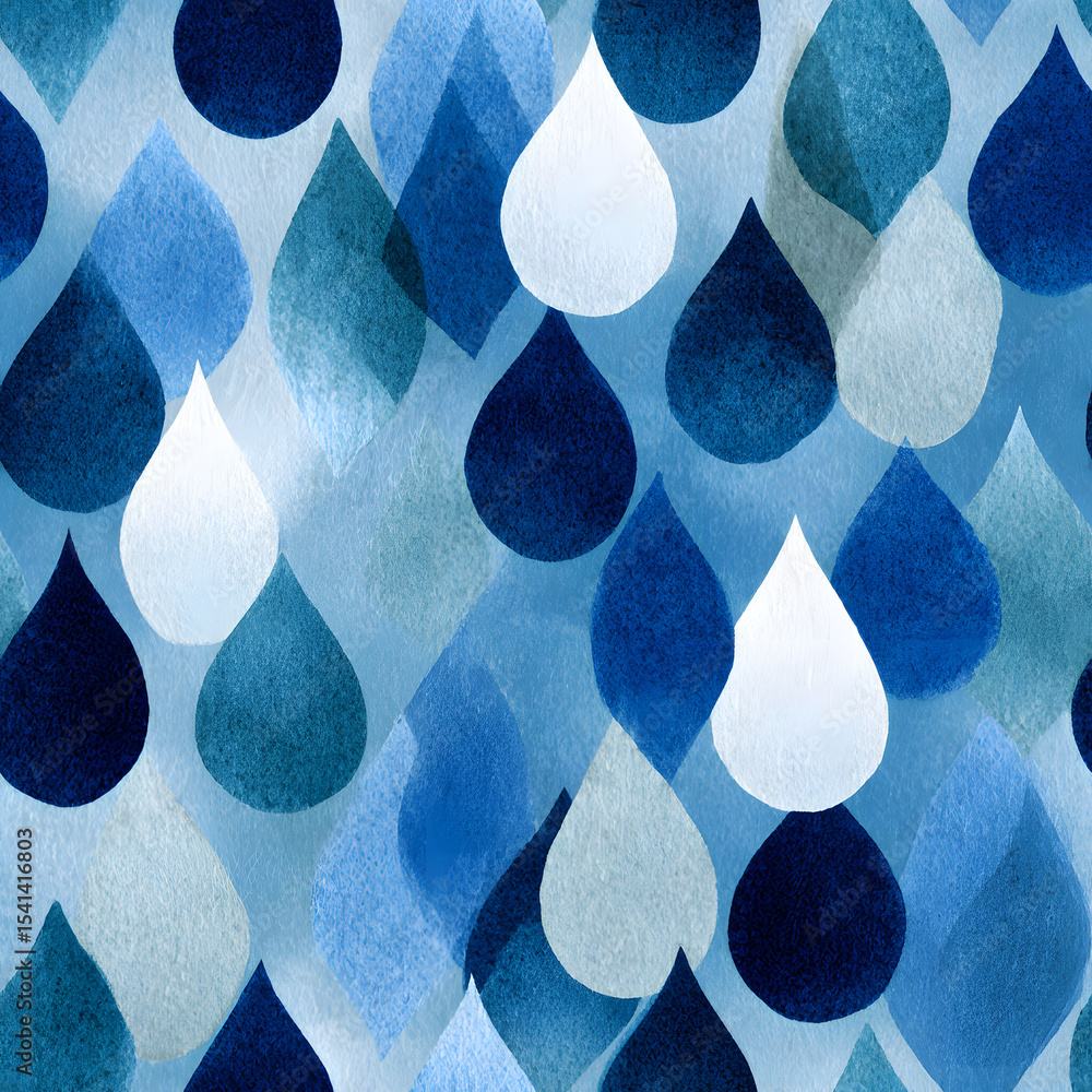 Aufkleber seamless watercolor abstract pattern with teardrop shapes on a soft blue background. simple bold and
