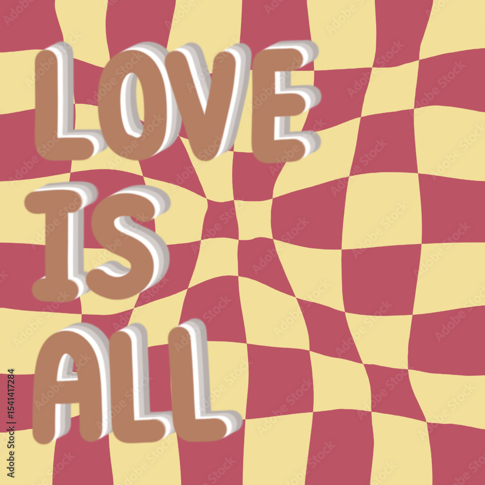 Poster the text is set against a dynamic, wavy checkered background in shades of red and yellow, creating a