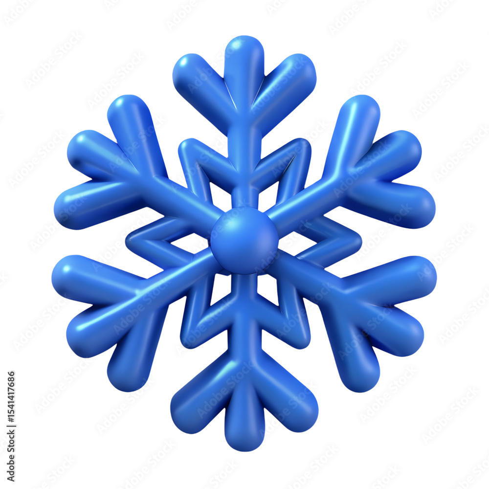 Poster blue snowflake 3d rendering isolated on white