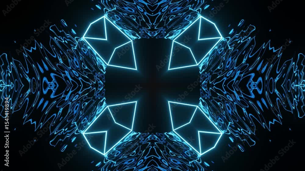 Aufkleber dark background neon kaleidoscope seamless motion. abstract neon lines in kaleidoscope pattern with 