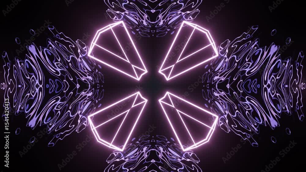 Aufkleber glowing neon kaleidoscope animation with central focus. abstract seamless motion of neon lines creat