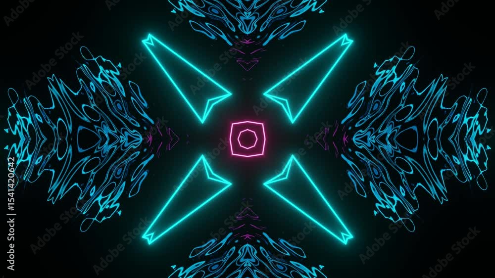 Aufkleber seamless neon kaleidoscope animation with dark background. abstract glowing lines in kaleidoscopic g