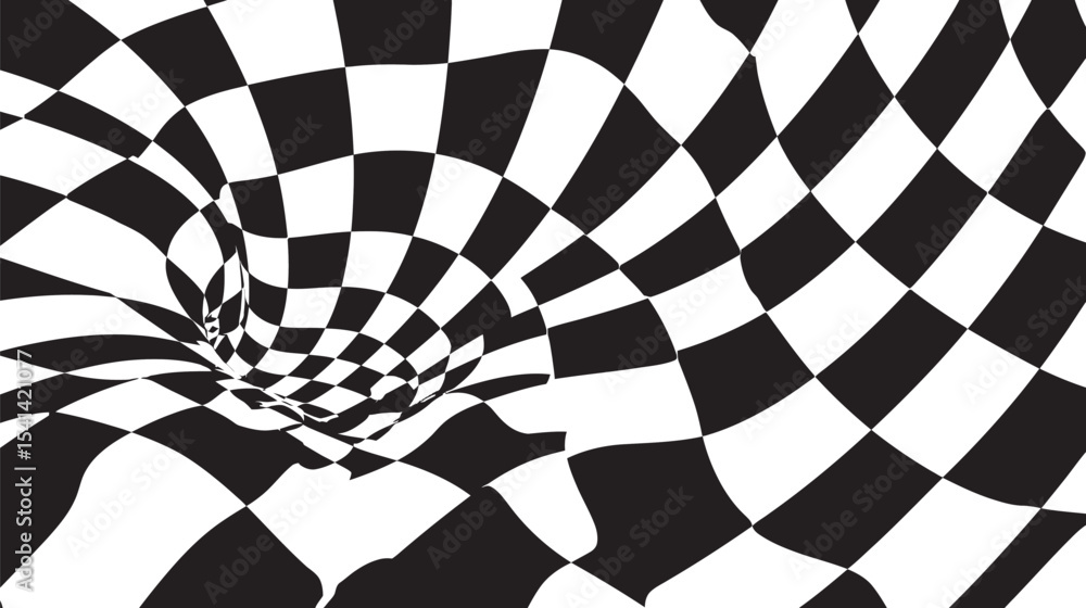 Poster checkered pattern forms vortex abstract illusion monochrome scene background design