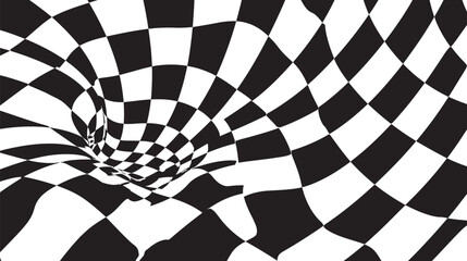 Checkered pattern forms vortex abstract illusion monochrome scene background design