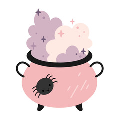 Сute witch potion cauldron isolated clipart. Spooky Halloween object, hand drawn vector illustration in flat style	