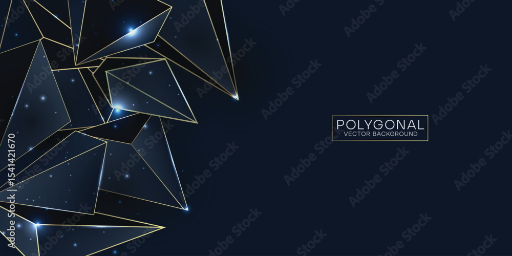 Poster abstract polygonal pattern luxury dark blue background with triangle pattern and gold lines
