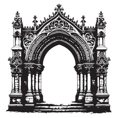 Weathered gothic archway with intricate stone details image vector