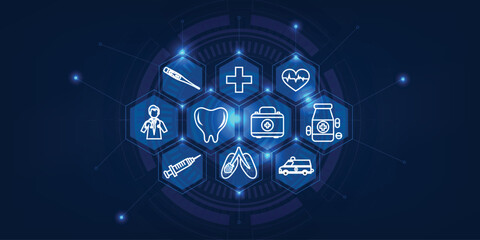 Health care icon pattern medical innovation concept background design.
