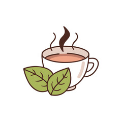 Twilight Leaf Tea – Flat Vector Illustration of Herbal Tea Concept with Leaves and Soothing Evening .