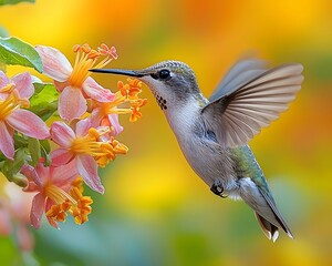 Fototapeta premium Hummingbird Feeding on Vibrant Flower