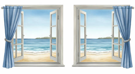 Fototapeta premium Ocean View Beach Window Seascape Coastal Summer Vacation Home Decor