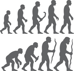 Obraz premium Gray Silhouette Human Evolution Stages Progression Primate Ape to Modern Man Development Sequence