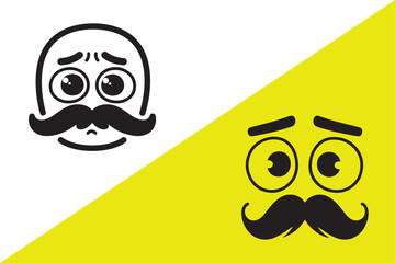 Cartoon mustache face icons on two colors