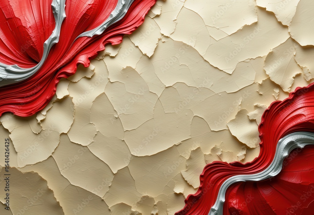 Poster intricate texture of red and beige paint layers on a canvas creating artistic depth and contrast