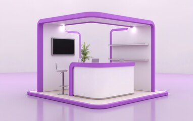 Modern Exhibition Stand with Elegant Design and Purple Accents