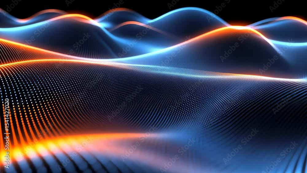 Poster abstract digital wave pattern with glowing dots