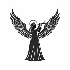 Fototapeta premium Angel Moroni with Trumpet Silhouette Logo Vector isolated on white Background.