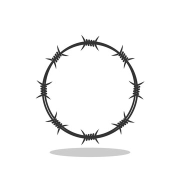 Barbed wire silhouette circle icon with shadow