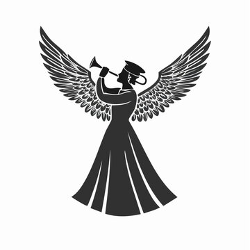Angel Moroni with Trumpet Silhouette Logo Vector isolated on white Background.