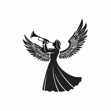 Angel Moroni with Trumpet Silhouette Logo Vector isolated on white Background.