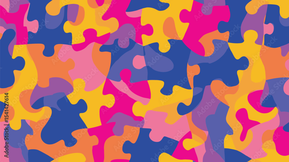Poster colorful puzzles intertwine playfully creating vibrant seamless background abstract design
