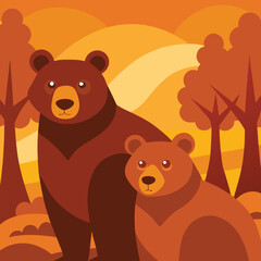 Two brown bears walking illustration
