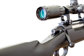 Close-Up View of Precision Rifle with Optical Scope and Metal Details