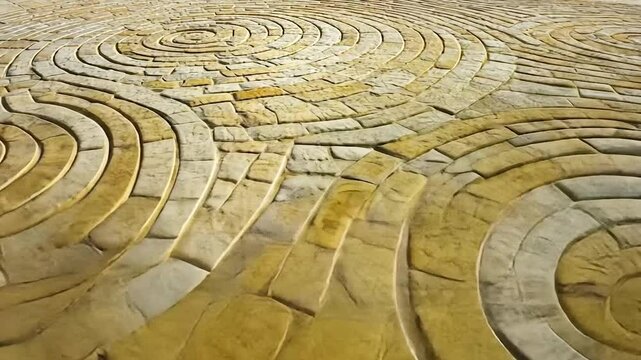 Circular stone pattern on a paved surface