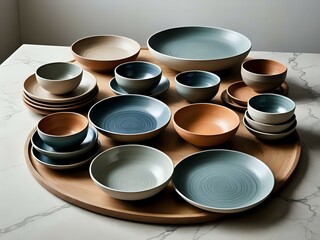 Collection of Earthenware Bowls and Plates in Calming Hues