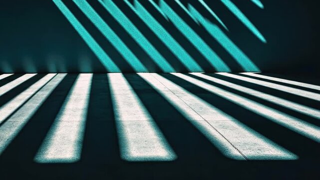 Teal wall casts parallel shadows on a light gray floor