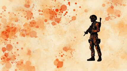 Soldier Silhouette Against Orange And Red Splatters