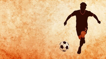 Soccer Player Silhouette on Textured Orange Background
