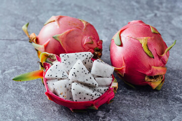 Fresh Dragon Fruit with Bright Pink Skin and White Flesh Cubes