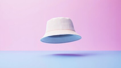Minimalistic white corduroy bucket hat mockup on colorful background