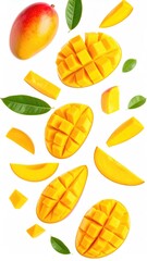 Fototapeta premium Ripe Mangoes in Airy Cascade: A Vibrant, Juicy Still Life