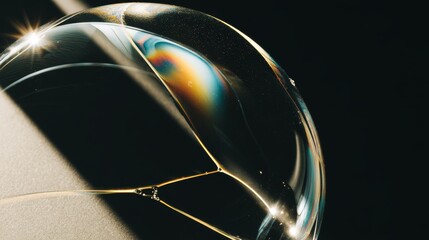 Macro shot of clean soap bubble with abstract colorful patterns