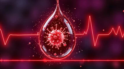 Futuristic blood drop with malaria parasite and neon motifs, World Malaria Day