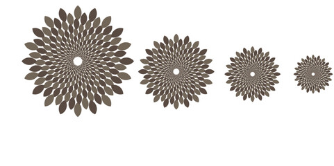 Fototapeta premium A visually striking vector illustration featuring a large, intricate central radial design composed of numerous overlapping, elongated leaf or petal shapes in varying shades of brown and taupe.